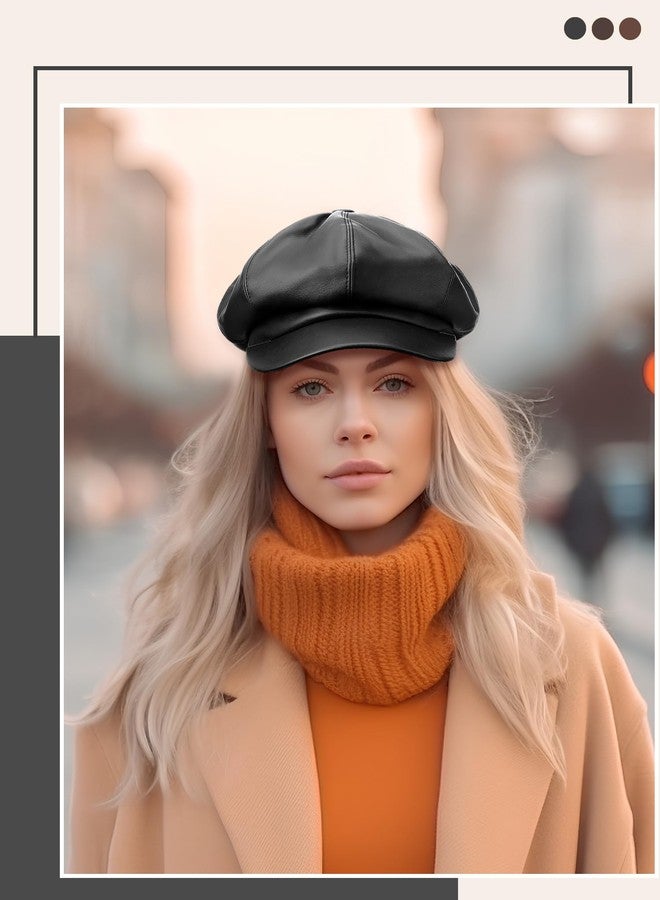 Floraltop قبعة غاتسبي نيوزبوي مزينة بالزهور للنساء، قبعة جلدية من البولي يوريثان مكونة من 8 أجزاء، قبعة بيريه عتيقة، قبعة غاتسبي هدية للنساء (أسود، كلاسيكي) - Image 4